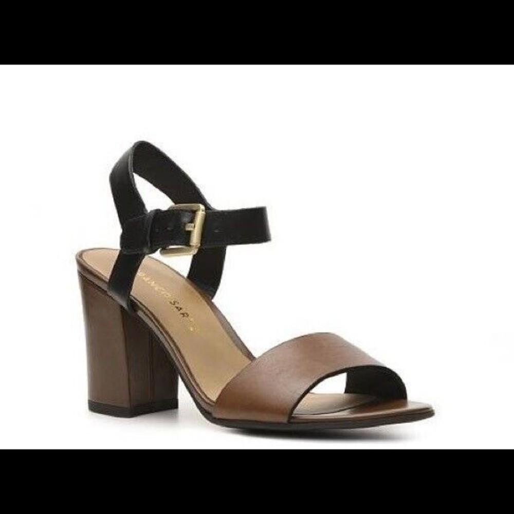 FRANCO SARTO Yukon Women's Size 9.5 Brown Black Leather Ankle Wrap Heels Sandals
